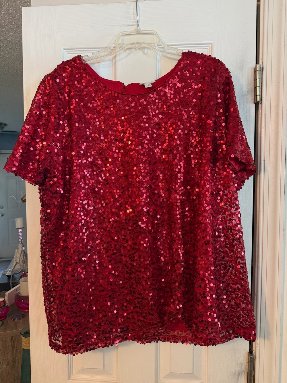 Cato Red Sequin Short Sleeve Top